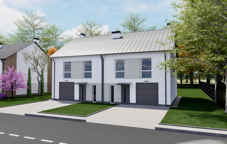 3D-Visualisierung von Fassaden und Außenbereich eines Einfamilienhauses