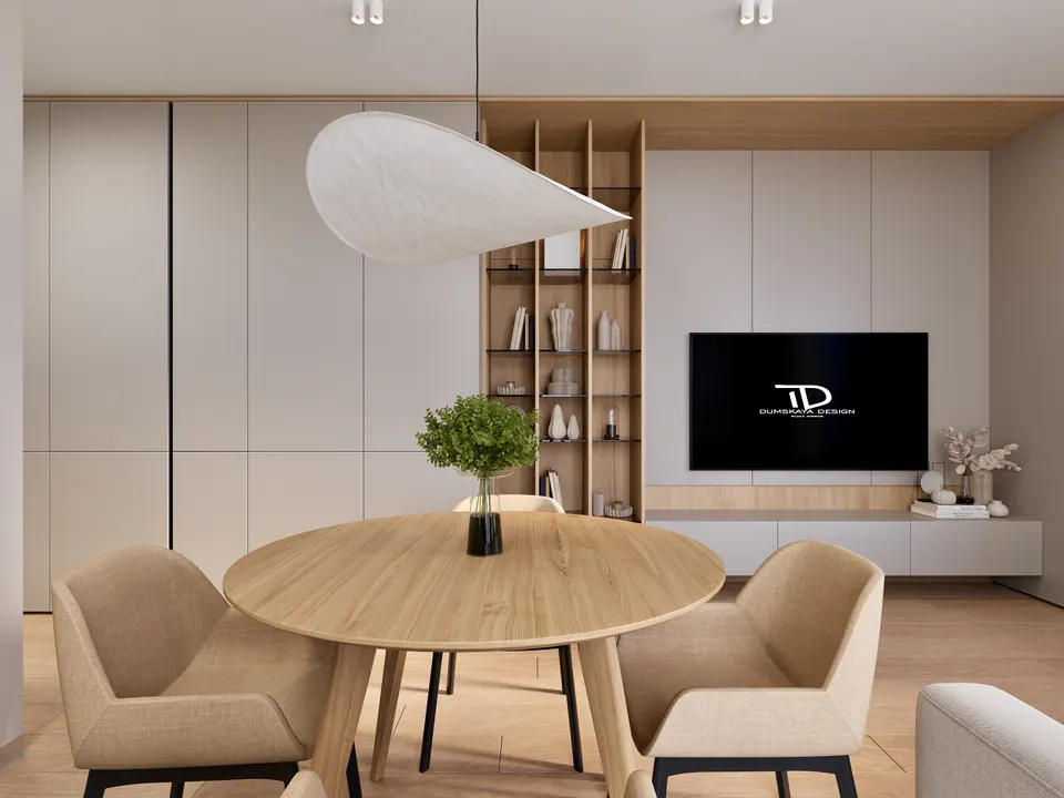 kitchen with bar counter and living room design