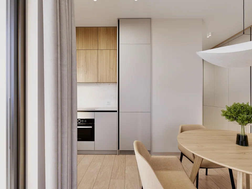 kitchen and living room in one space design
