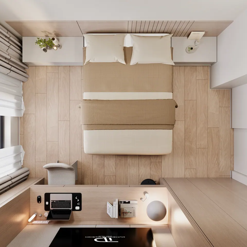 bedroom with soft lighting and textures