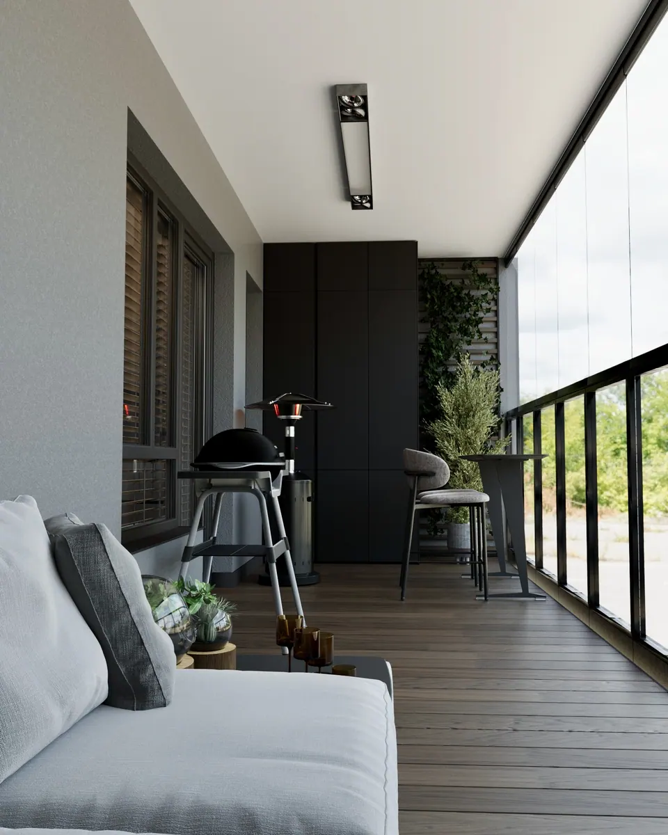 terrace with wood flooring and decor