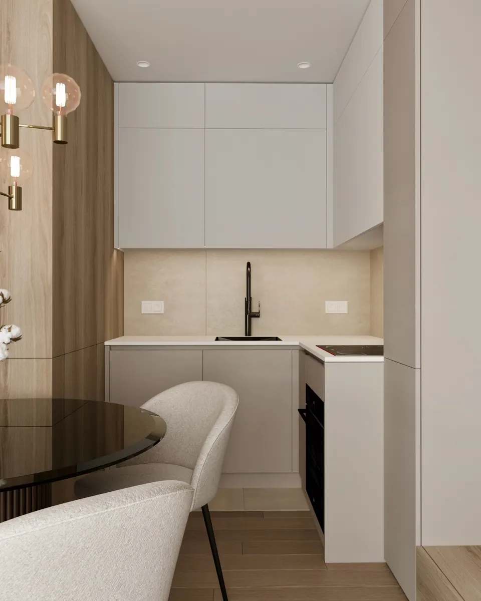 Obývačka s kuchyňou — byt vo Varšave, 43 m²