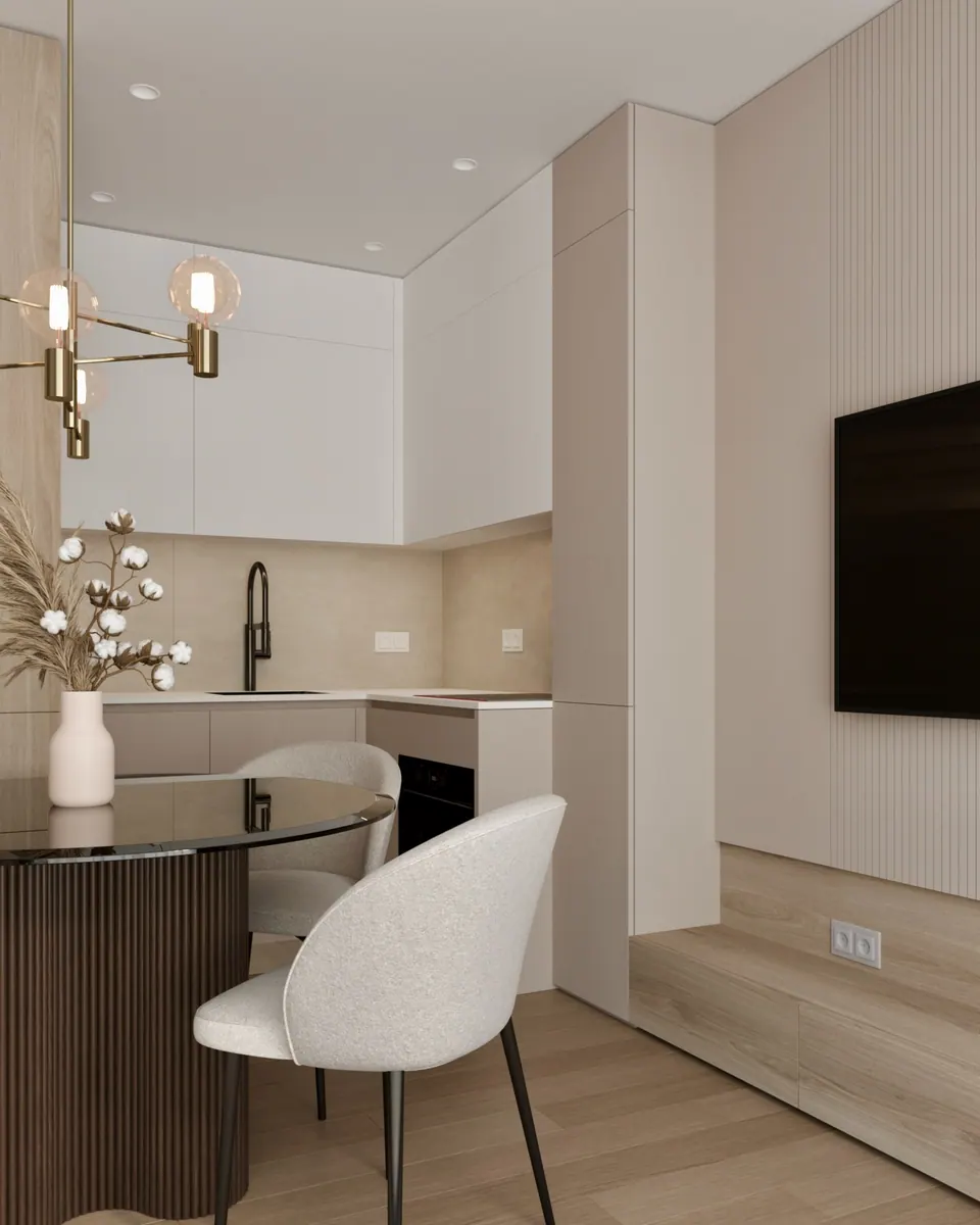 Obývačka s kuchyňou — byt vo Varšave, 43 m²