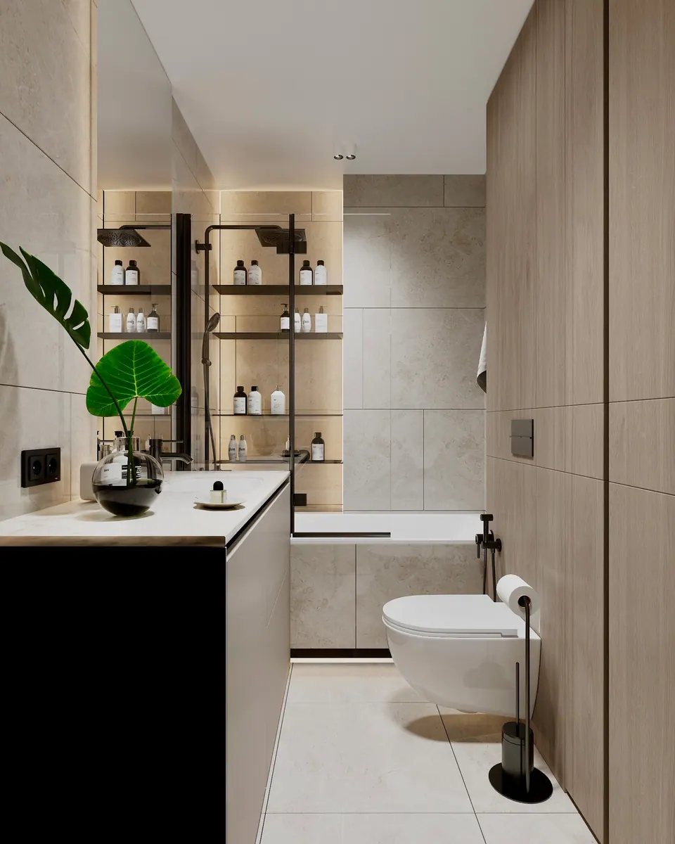 compact bathroom layout with storage warsaw