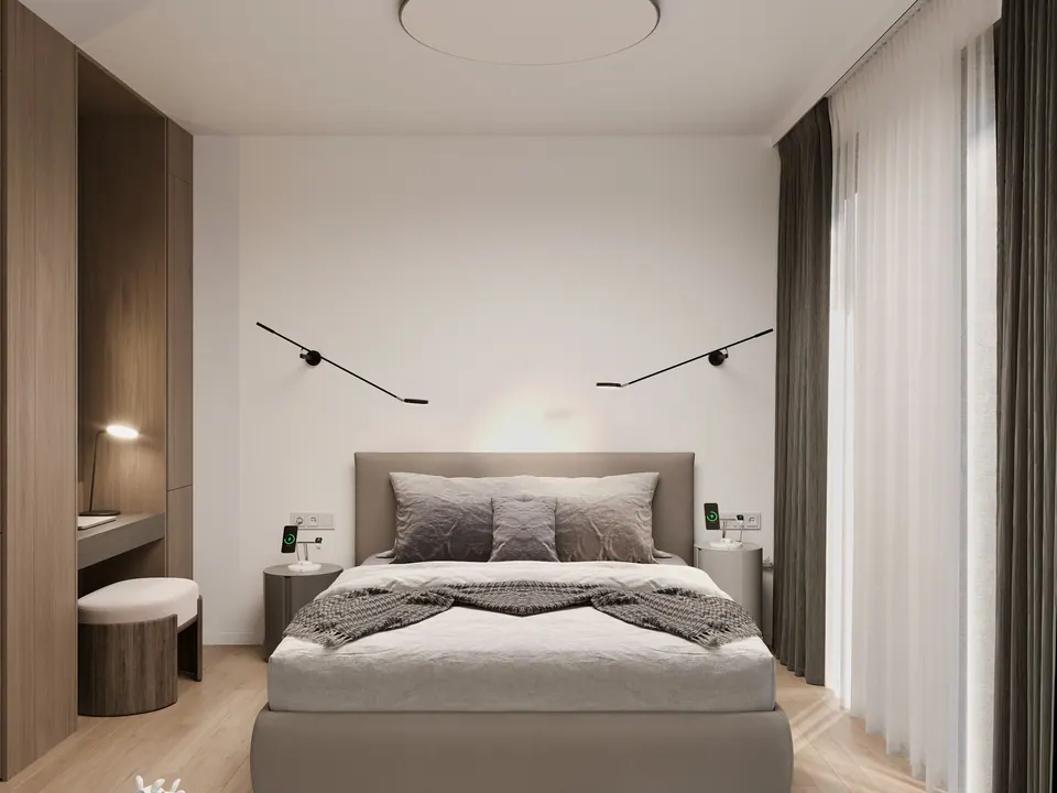 Innenarchitektur Schlafzimmer — Wohnung im Metropolis, Bratislava, Slowakei