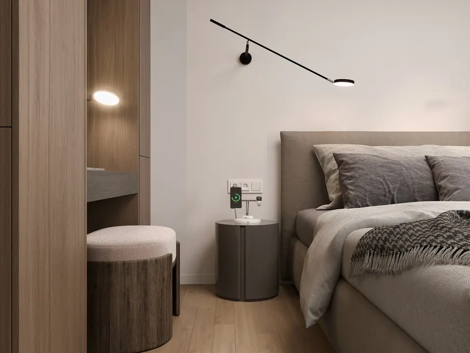 Schlafzimmer in einer modernen Wohnung — Metropolis, Bratislava, Slowakei