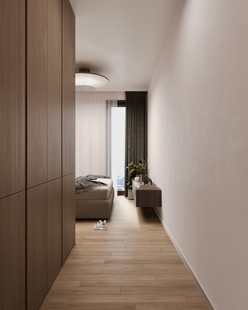 Helles Schlafzimmer, modernes Interieur — Wohnung in Bratislava, Slowakei