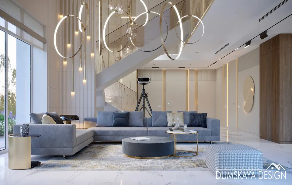 luxury villa living room with panoramic view