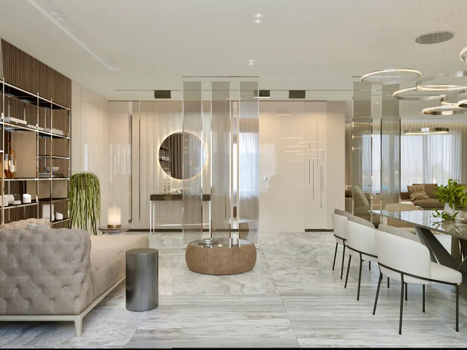 luxury villa living room with panoramic view