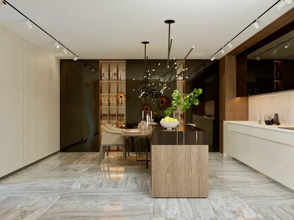 open-plan kitchen with luxury finishes