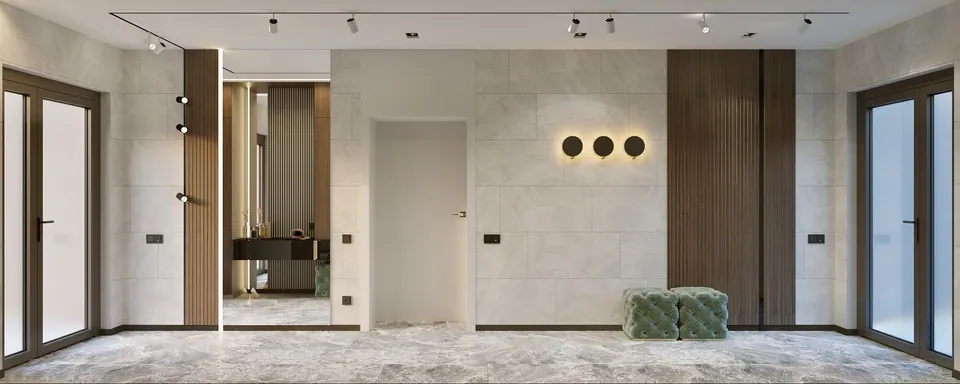 villa hallway with recessed lighting