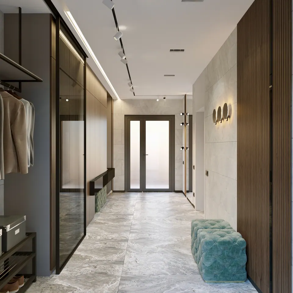 high-end corridor with seamless wall panels