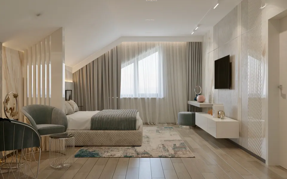 high ceilings in luxury bedroom