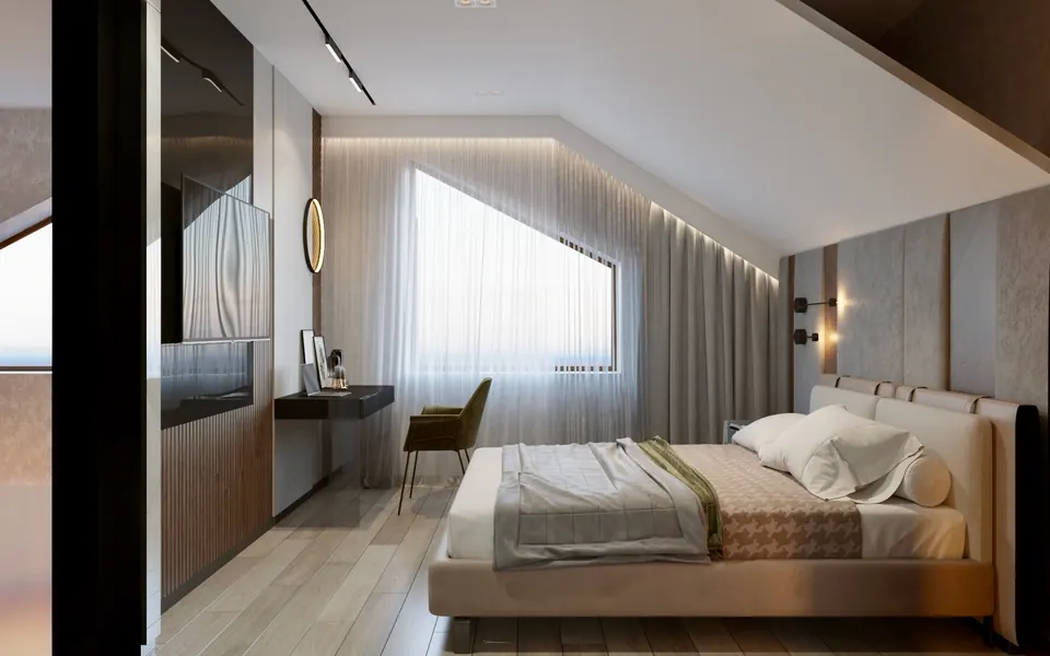 plush bedding in villa master suite