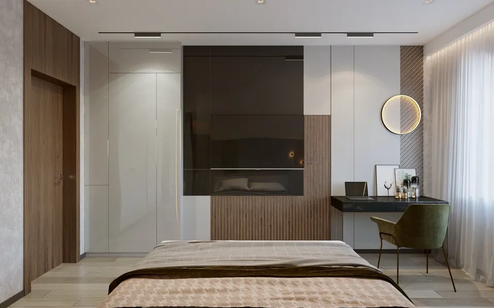 elegant nightstands and designer lighting