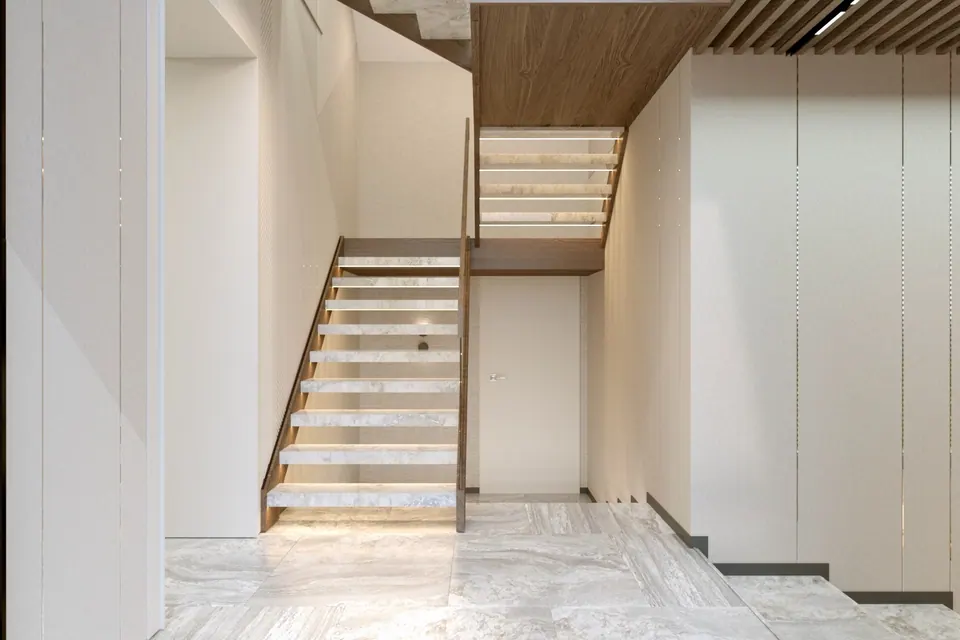 neutral hallway design in luxury villa