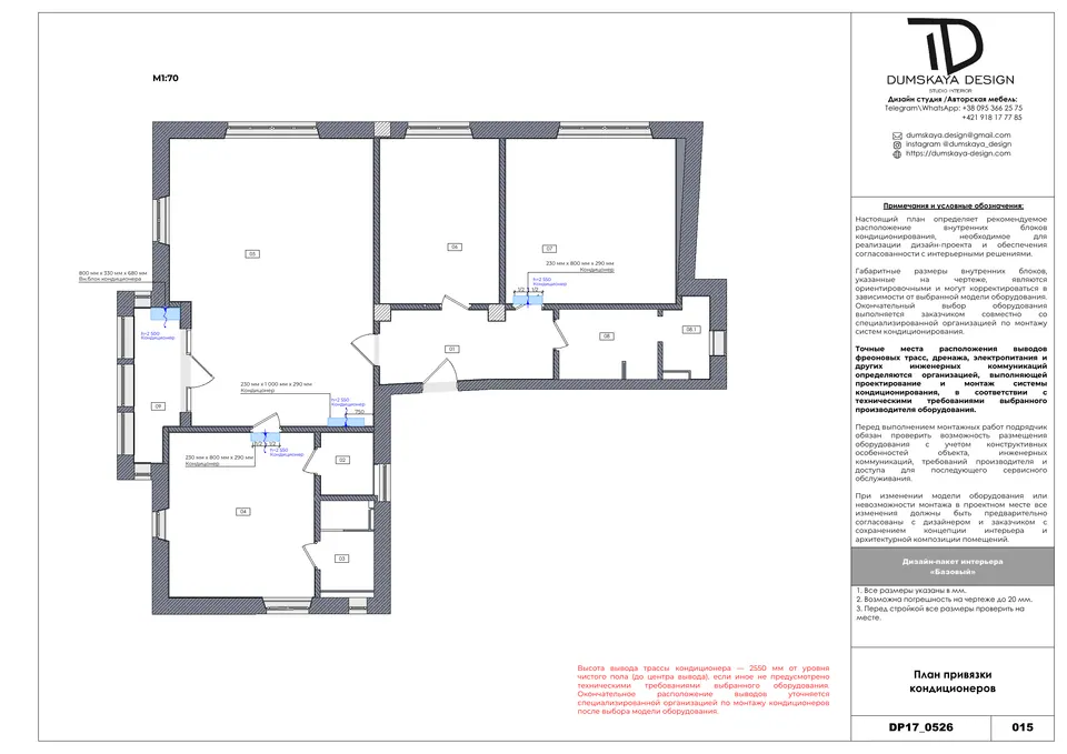 Umiestnenie klimatizačných jednotiek — technický výkres bytu 127 m² v Bratislave