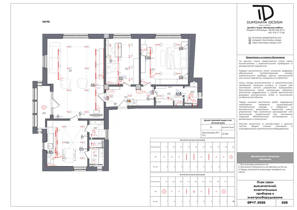 Prepojenie vypínačov a svietidiel — technický výkres bytu 127 m² v Bratislave