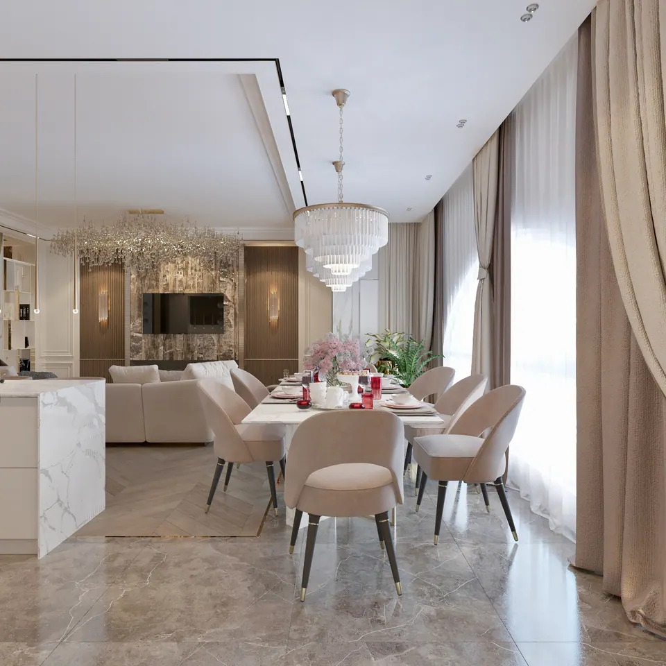 Obývačka s kuchyňou — byt v Londýne, 120 m²