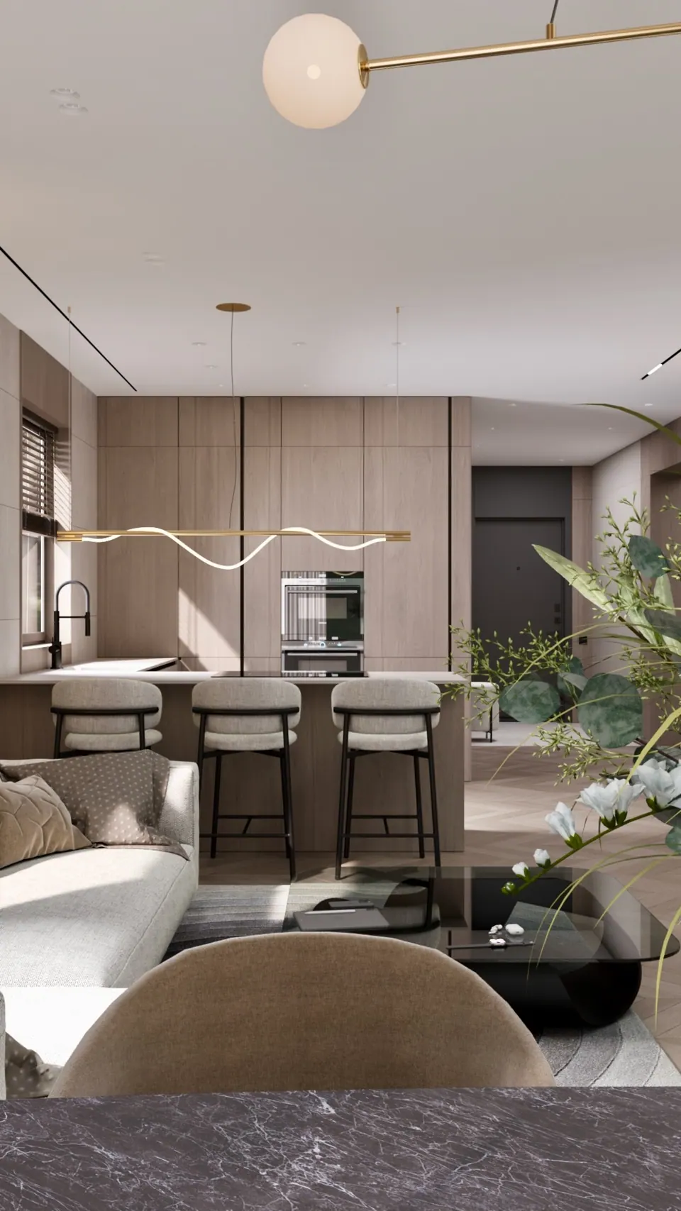 luxury kitchen with marble island berlin germany