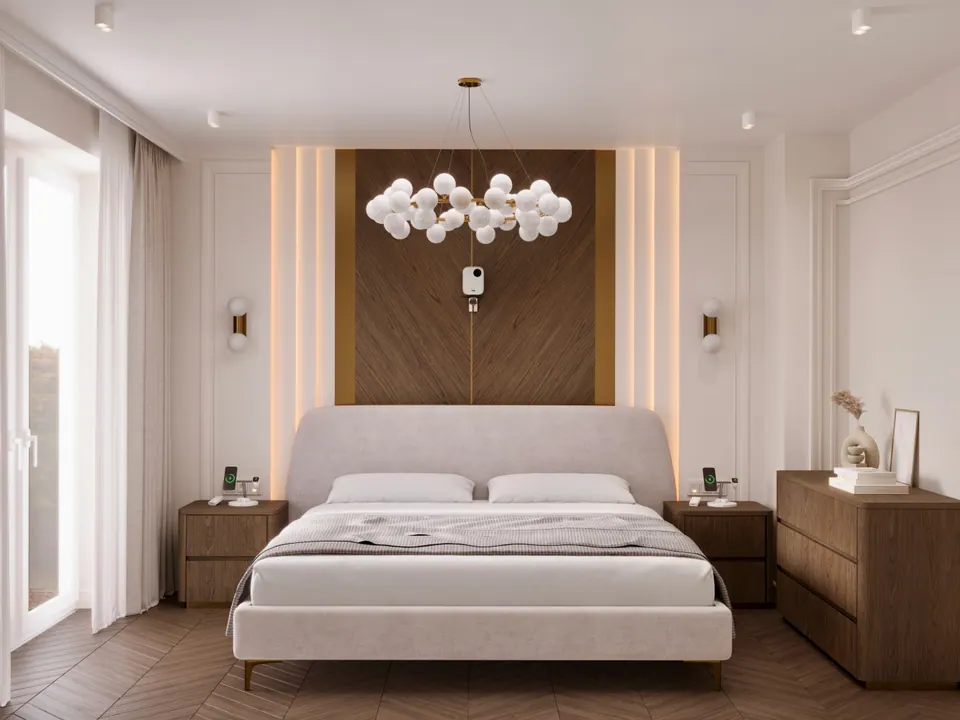Hauptschlafzimmer, Interieur eines Einfamilienhauses, Bratislava, Slowakei