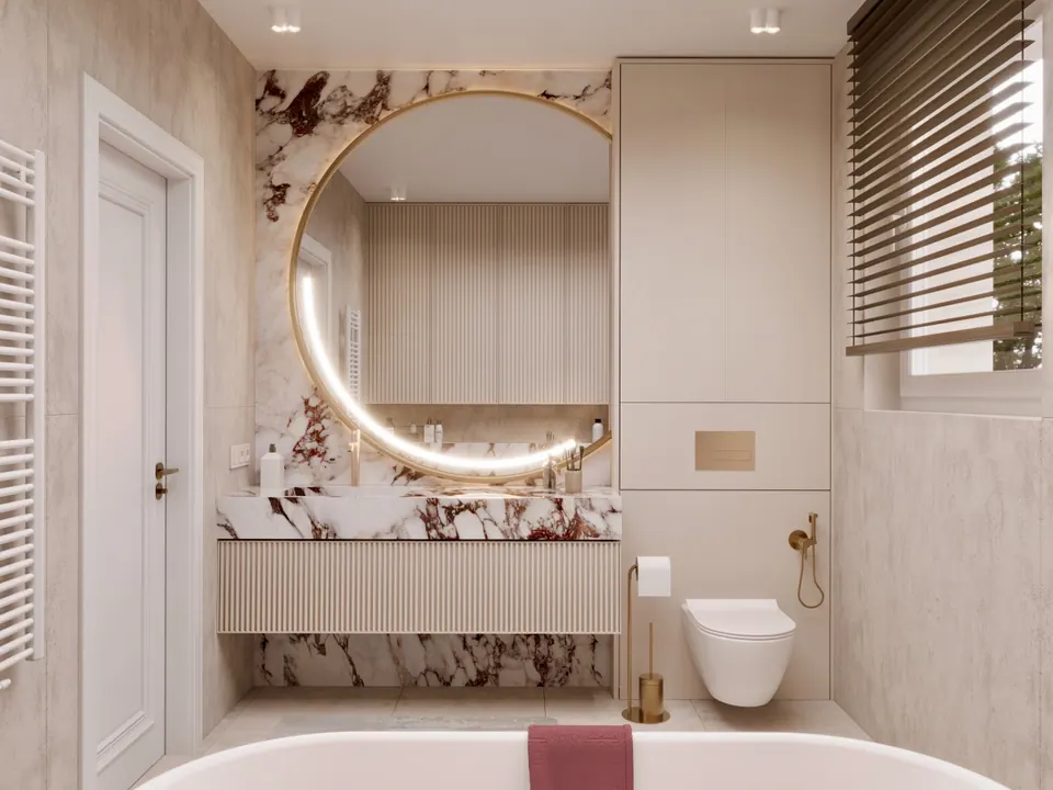 Bad zum Hauptschlafzimmer, Interieur eines Einfamilienhauses, Bratislava, Slowakei