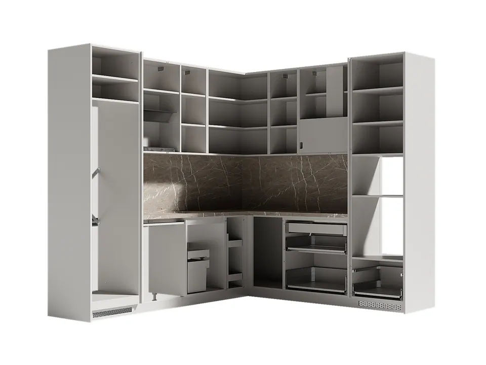 contemporary kitchen with acrylic mdf fronts and muller profi line hardware