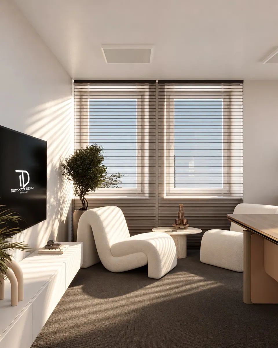 Executive office: TV area and soft armchairs