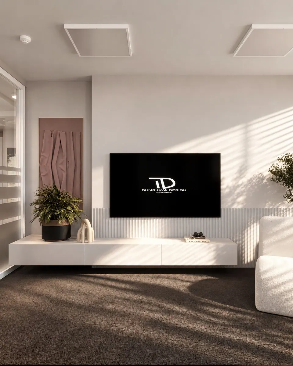 TV console and wall panel in the executive office