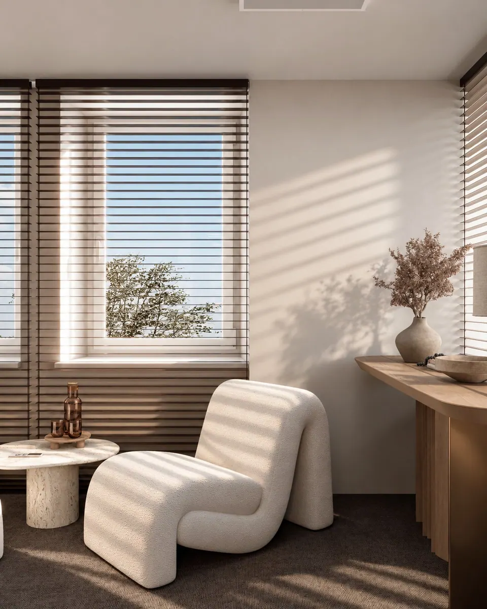Lounge chair by the window in the executive office