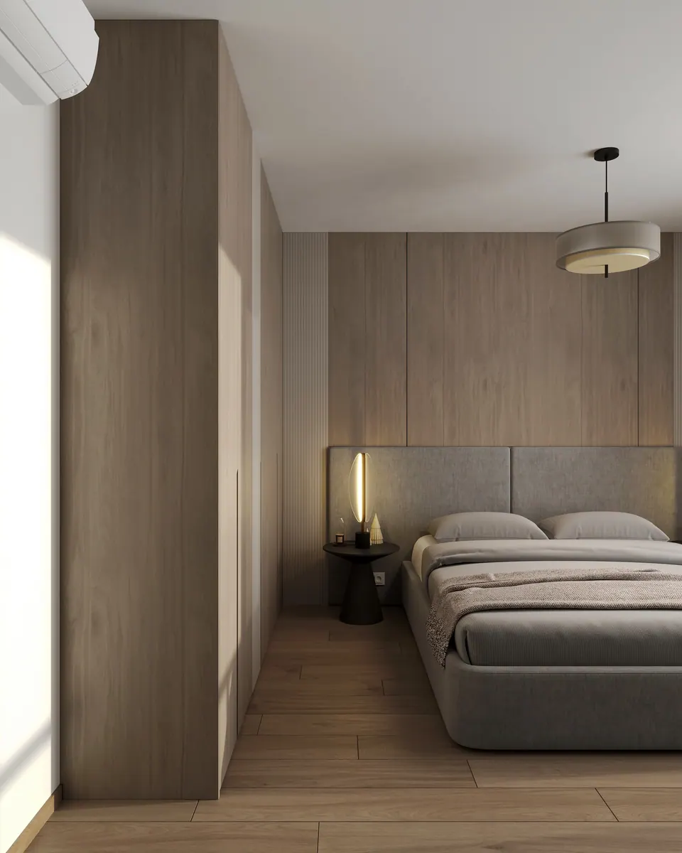 Spálňa so skriňou až po strop — byt v Eurovea City v Bratislave, 56 m²