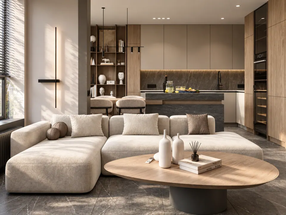 luxury open-plan kitchen and living room kyiv ukraine
