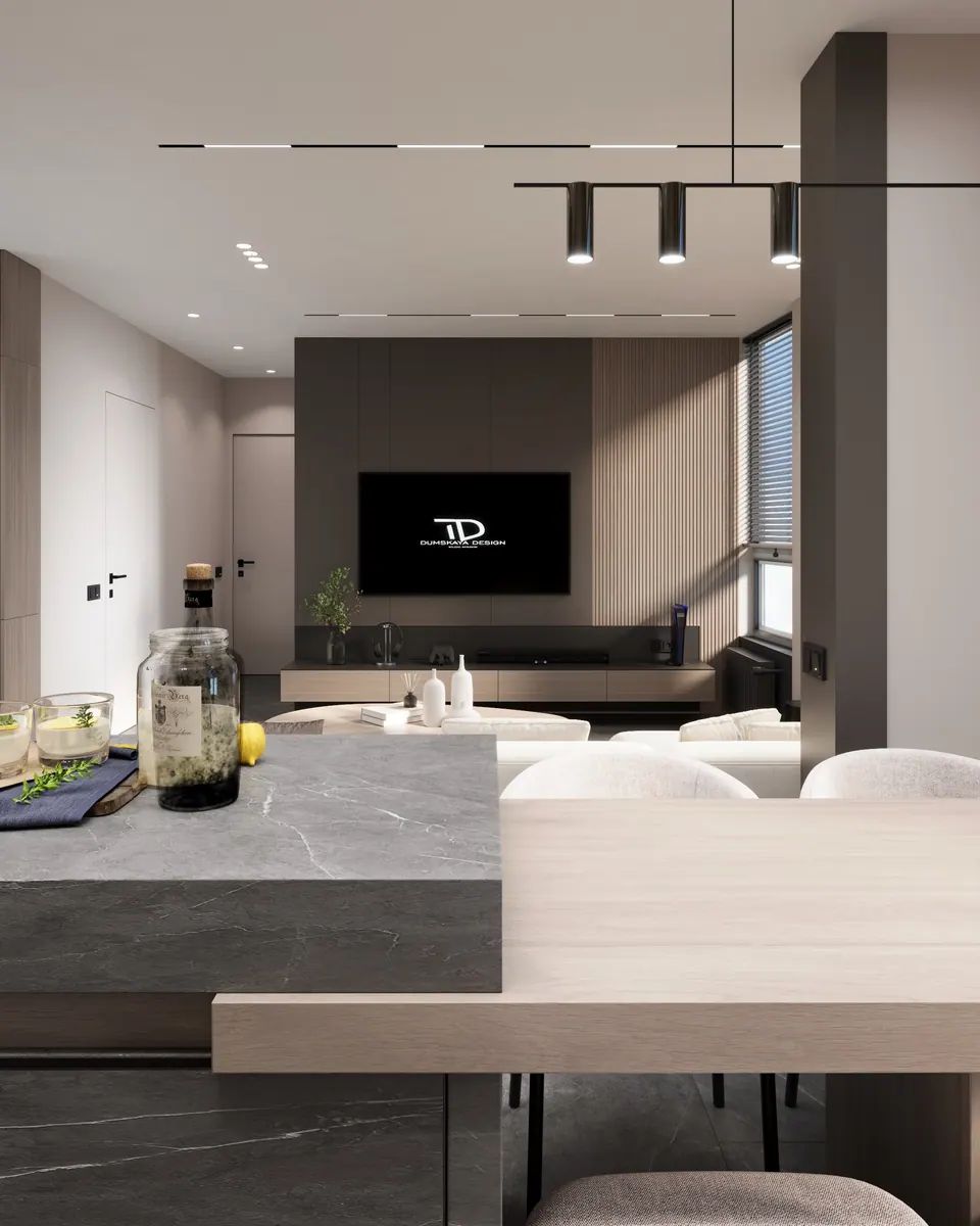 Ostrov s pripojeným jedálenským stolom — byt v Kyjeve, 80 m²