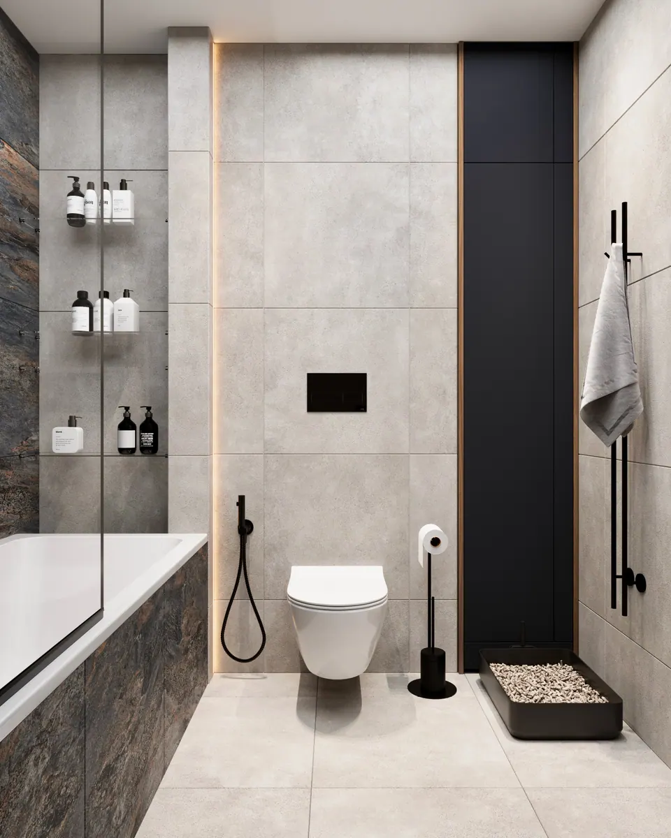 Kúpeľňa so závesným WC a vaňou — byt v Kyjeve, 80 m²
