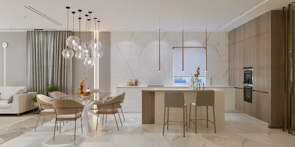 luxury kitchen with marble island munich germany