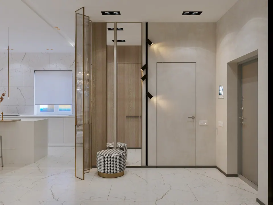 Vorraum mit Glastrennwand — Privathaus in München, 160 m²