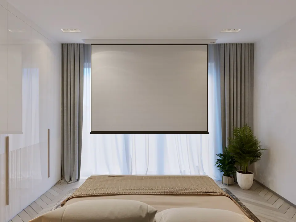 Schlafzimmer, Blick vom Bett zum Fenster — Privathaus in München, 160 m²