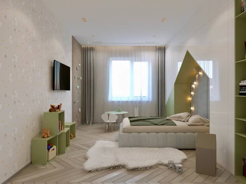 Kinderzimmer mit Akzenten in Salbeigrün — Privathaus in München, 160 m²